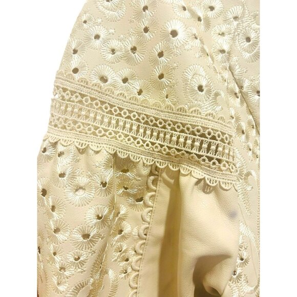 Ivory Cream Embroidered  Balloon Sleeves Lined Statement Dress Womens Size 10 - Picture 11 of 16